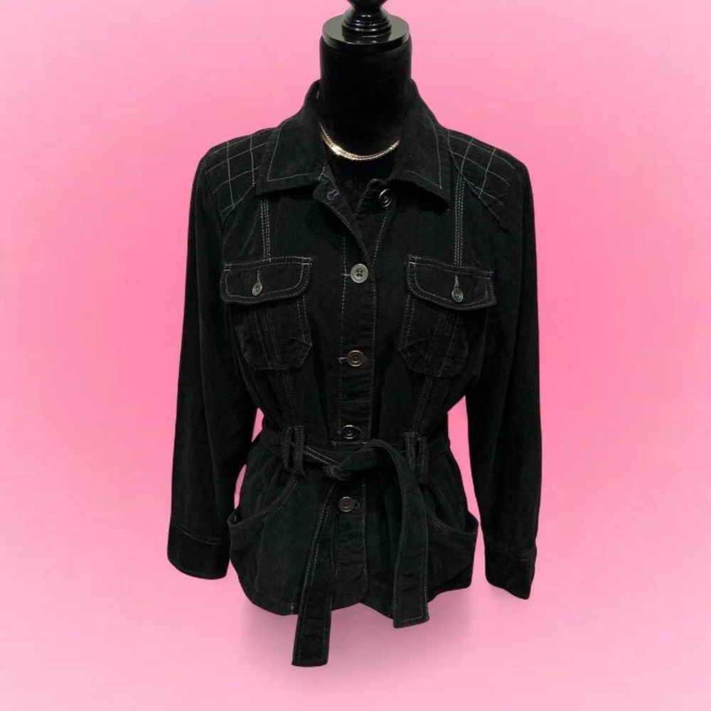 ❤️French Cuff Black Corduroy Belted Jacket